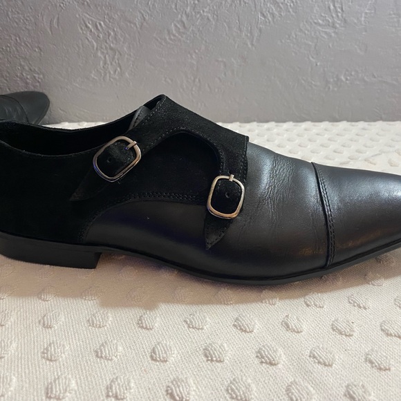 ASOS DESIGN monk shoes in black with suede leather emboss panel - Picture 2 of 15